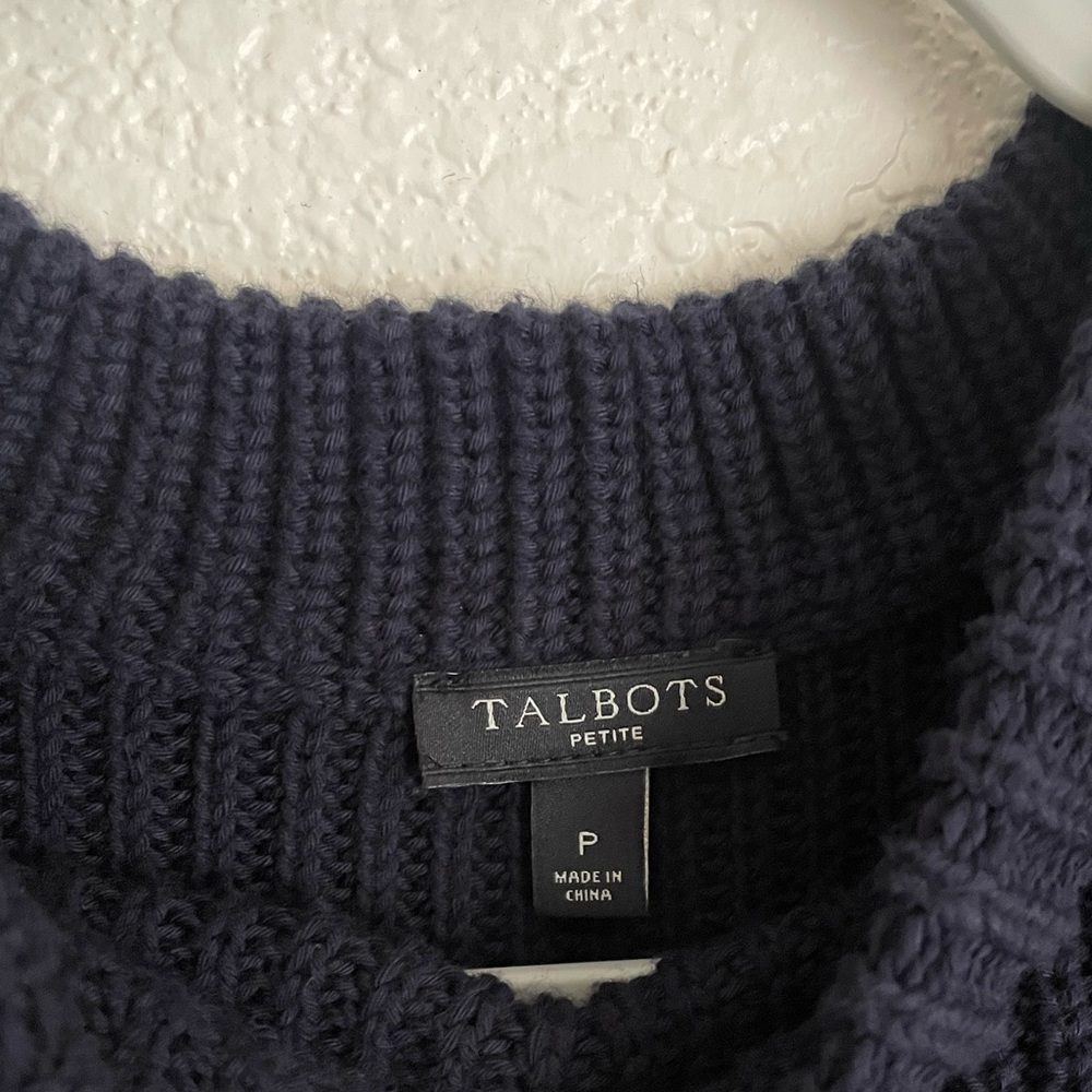 Talbots Shaker Stitch Striped Sweater 0P-2P Navy Blue Cream - Picture 7 of 10
